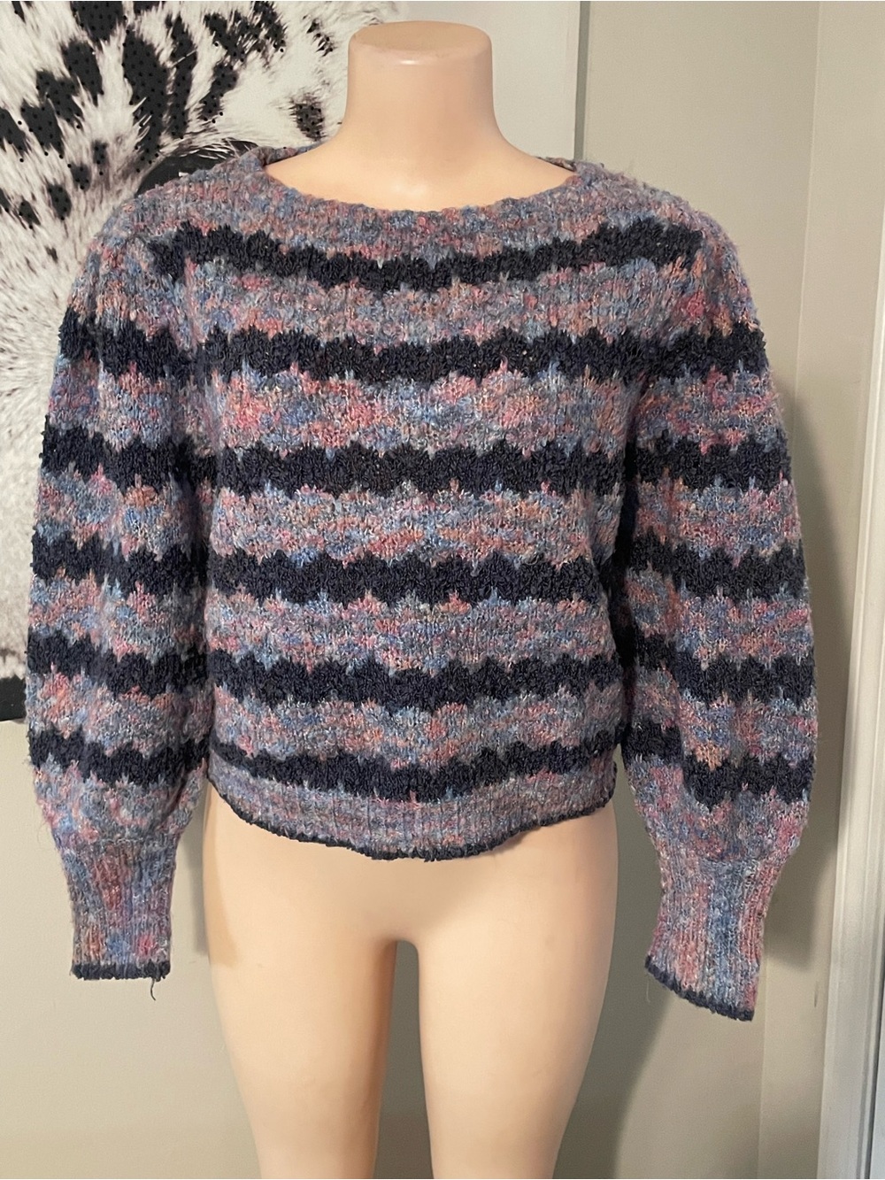 Vintage Free People Deja Vue II chevron knit zigzag pattern wool balloon sleeve